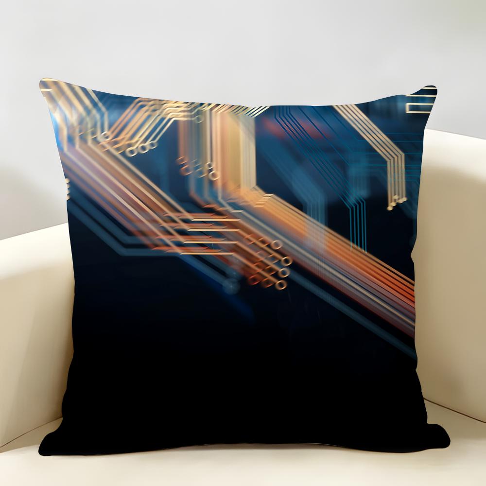 Circuit Board Pattern Design Cushion Cover Natural Linen Organic Fabric DoubleSided Printing Room Sofa Decor Pillow Case