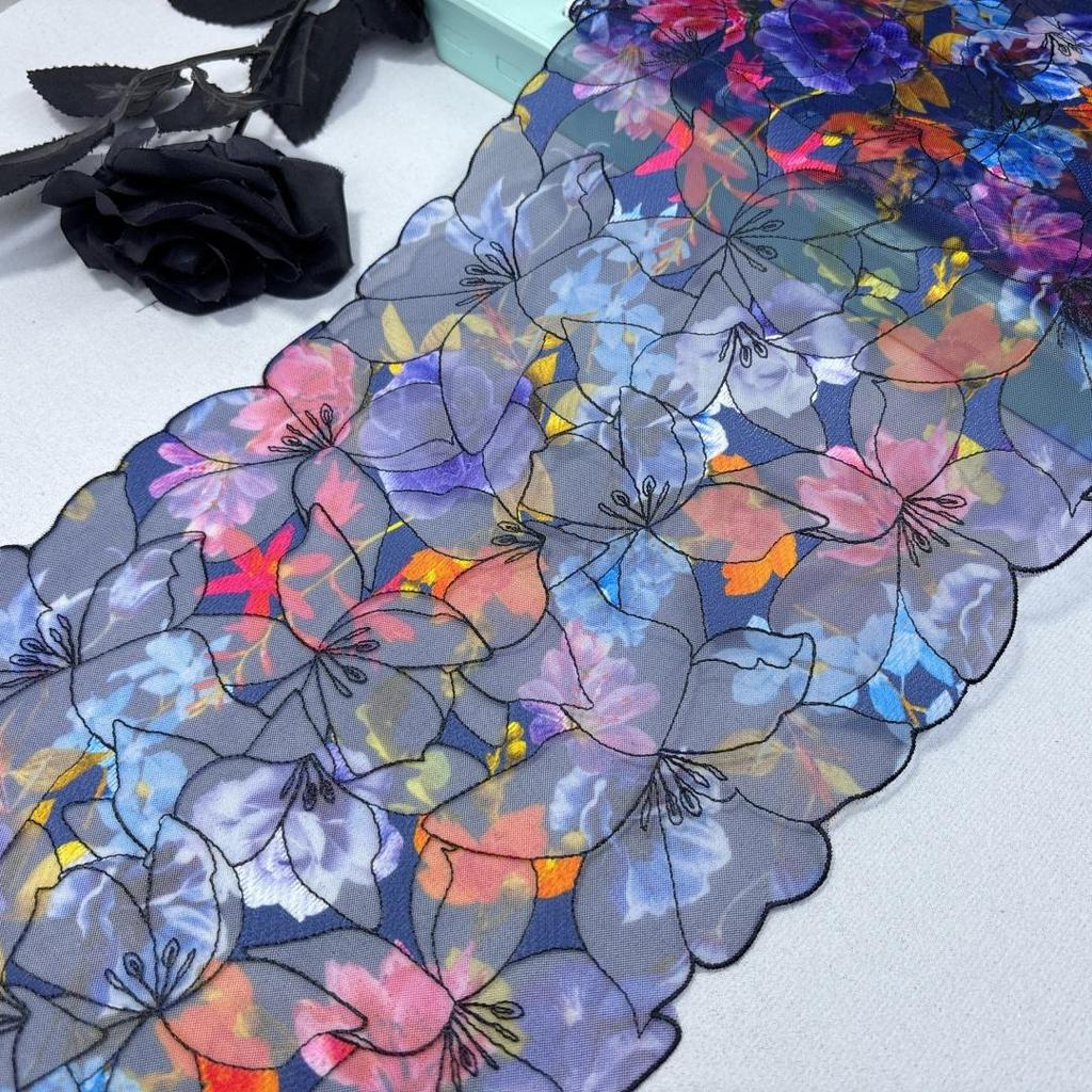 1m x 20.5cm Printed Embroidery Tulle Lace, Multicolored Embroidered Net Sewing Fabric Lace for Dress, Lingerie, Bra, Underwear, Garment