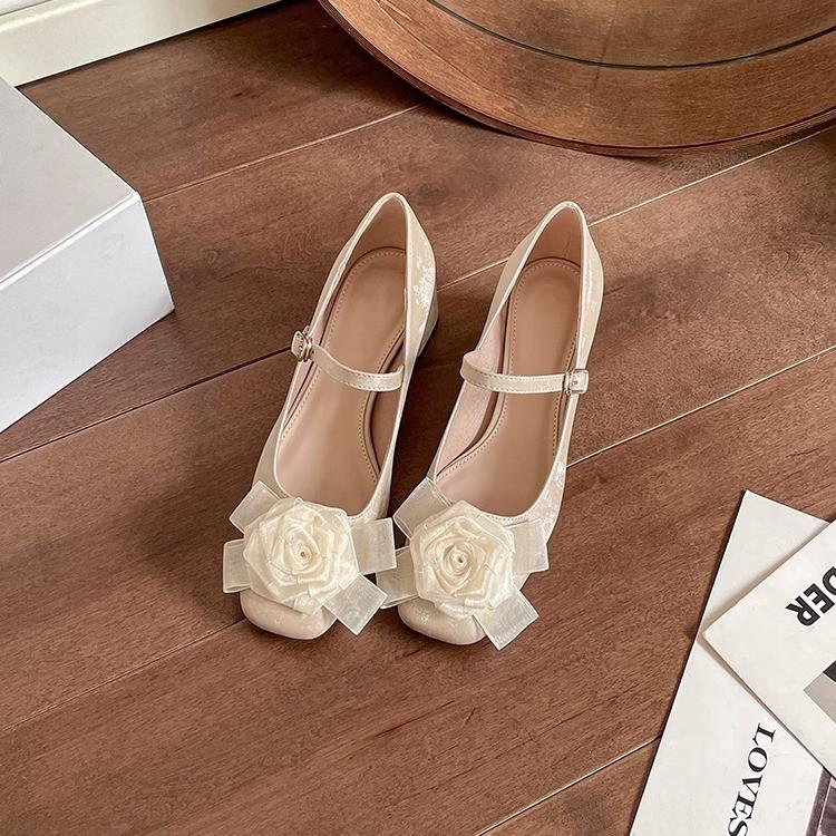 

High heels engagement thick heels not tired feet square head single shoes gentle bridesmaid shoes spring and autumn 2025 34 абрикосовый