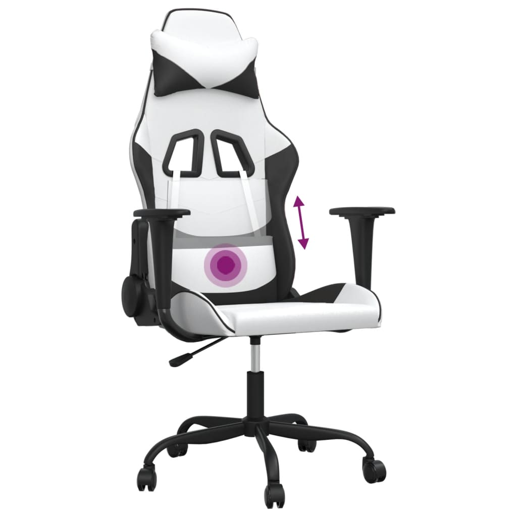 Gaming Chair with Massage Function White and Black Artificial Leather