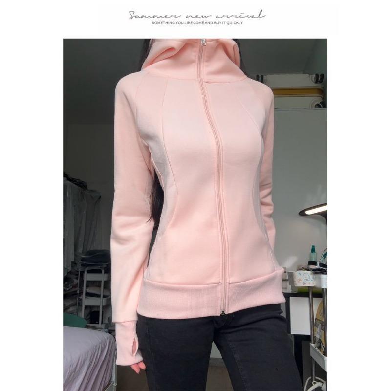 

Women s Clothing Slim Coat Autumn Style Waist Slimming Hooded Short Casual Sweatshirt Jackets S рожевий