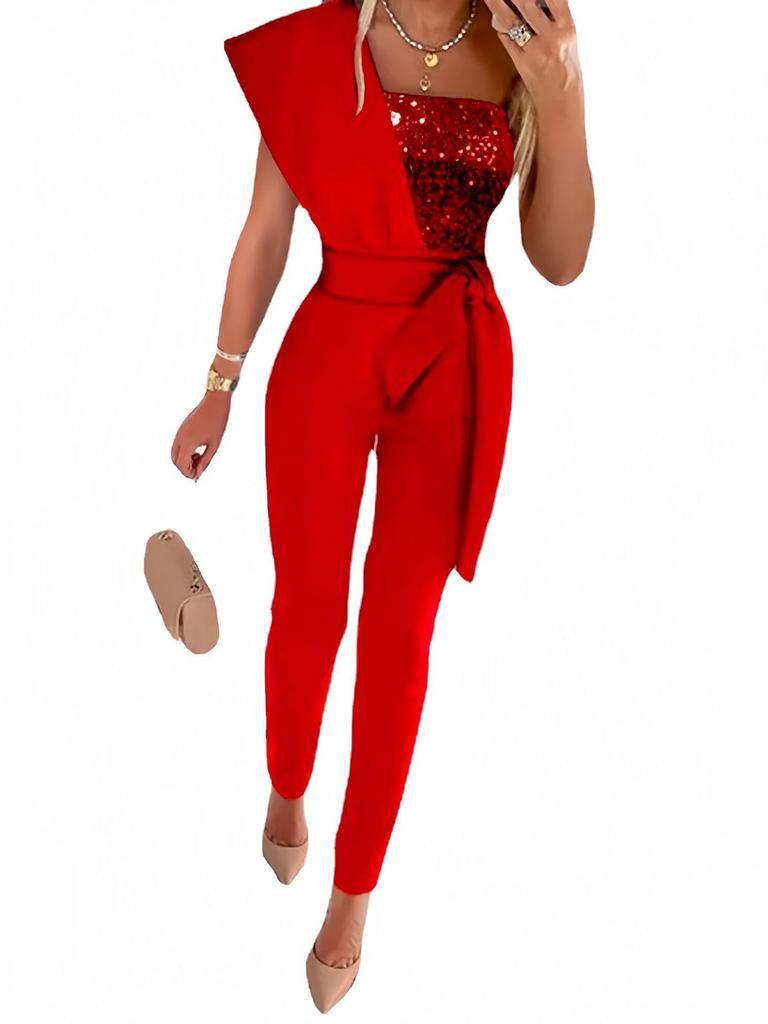 2026 Summer Luxurious Sequin One-shoulder Jumpsuit: A Chic Socialite Style