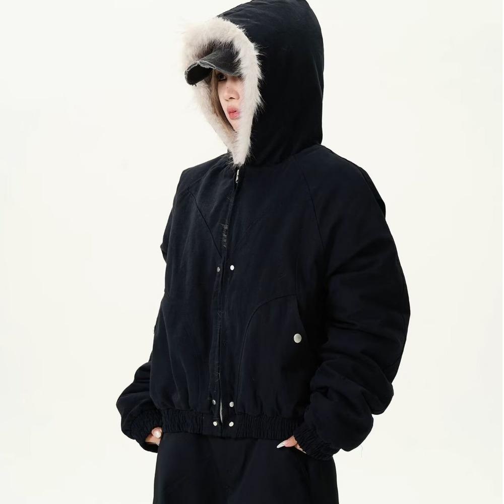 

New American retro seat mountain carving fur collar hooded cotton clothes cotton clothes men s and women s short winter thickened coat XXL