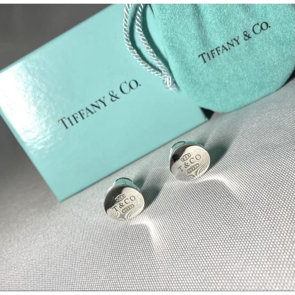 Used Rare Tiffany T&CO 1837 Logo Letter Oval Cufflinks Cufflinks Button Mirror Sterling Silver SV925 Included Men's