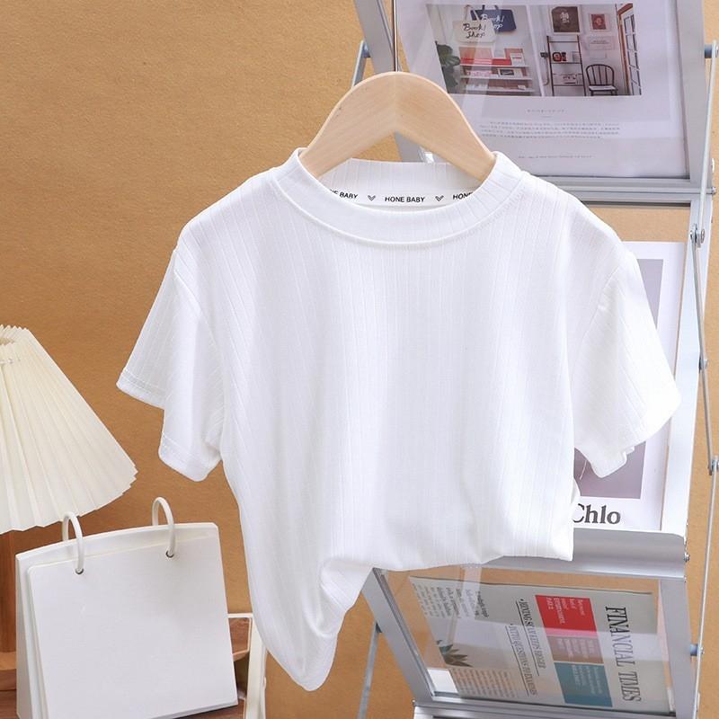 Summer Children's Short Sleeved T-shirt New Fashion Kids Solid Color T-shirt Top Cotton Trendy Student Tee