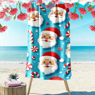 Santa Claus and Candy Cane Pattern Beach Towel Beach Towel Quick-drying for Travel Outdoor Sports Jogging Beach and Swimming