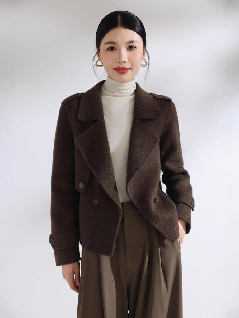 Fashion 2025 Petite Loose Double-Sided Wool Overcoat - Women's Short Korean Style for Autumn & Winter