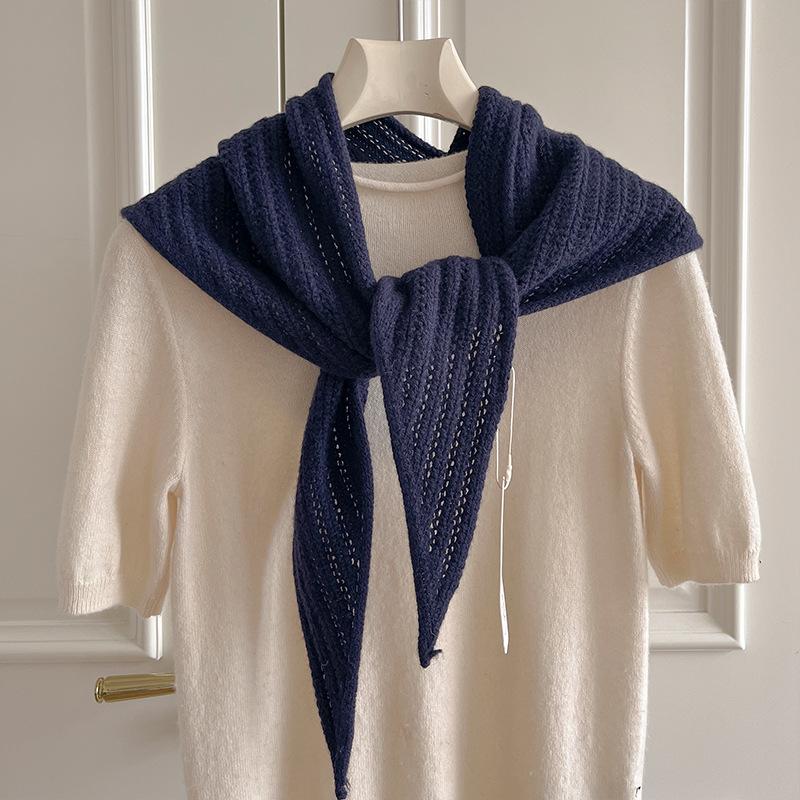 Australian Wool Knitted Triangle Scarf Women Winter Solid Color Scarf Windproof Thick Warm Neck Protection Scarves