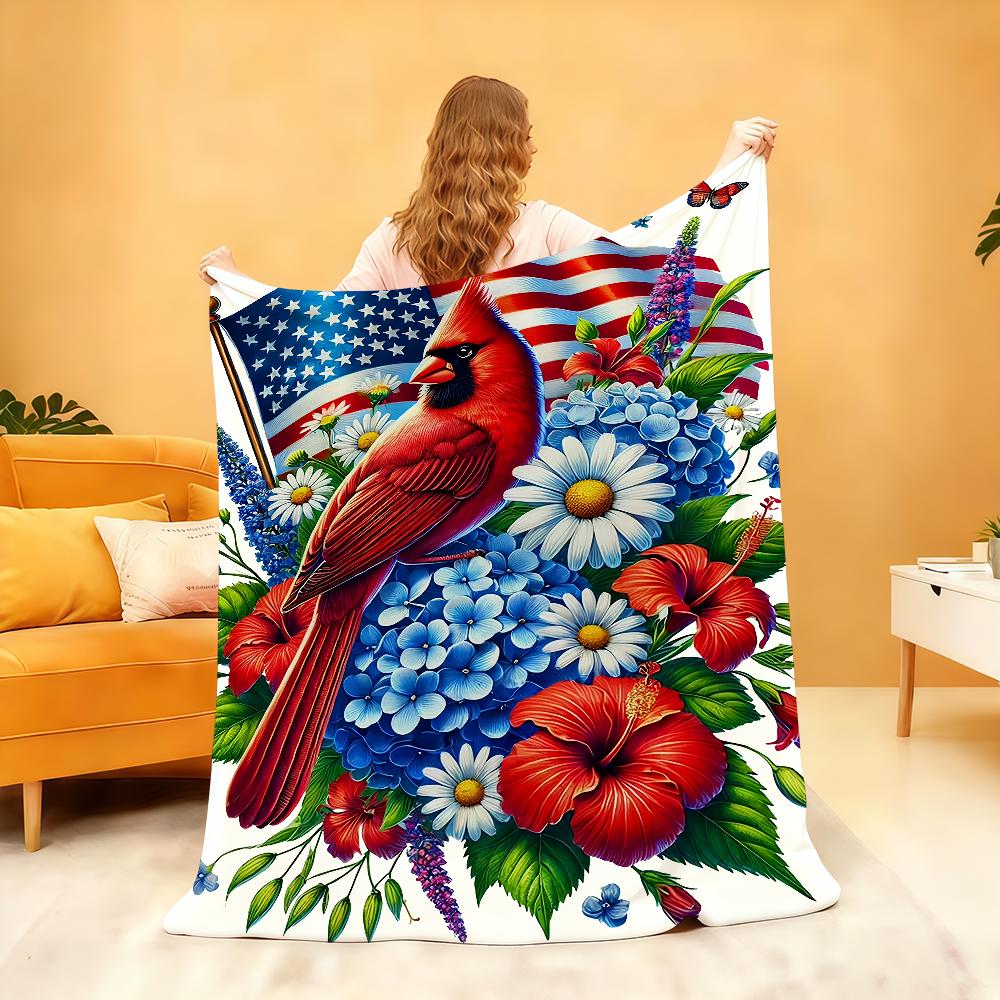 Vibrant Patriotic Cardinal Garden Blanket Soft Throw Blanket for Home Bedroom Bed Sofa Picnic Travel Office Cover Blanket Gift