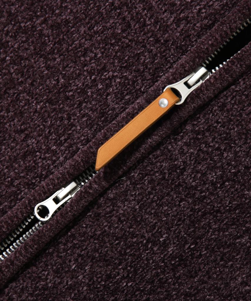 TRILLION Color Work Collar Zip-Up Knit Jacket [Purple Brown]