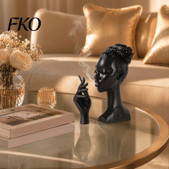 Home Decor Incense Burner Holder, Black Woman Head Sculpture, Multifunctional Desk Handcrafted Aromatherapy Suitable for Bedroom and