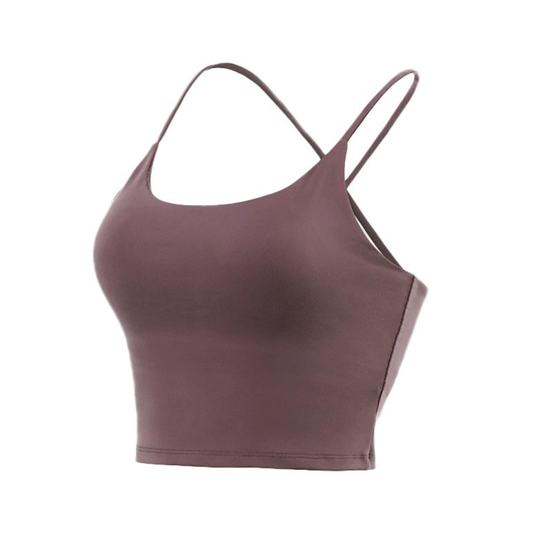 

Премиальный нюдовый топ для йоги с нагрудной подушечкой - Женская высокоэластичная майка на тонких бретелях, спортивный бюстгальтер XL (55-62.5 kg)