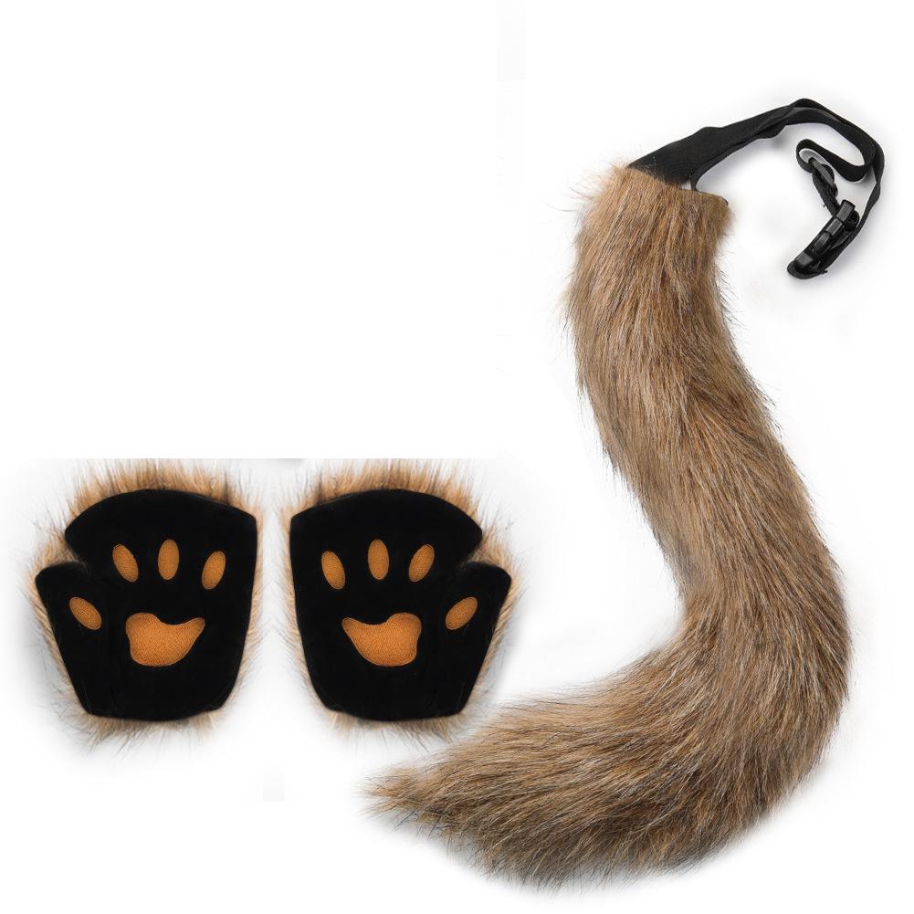 Halloween Fox Costume Set: Mask, Gloves & Plush Tail Cosplay Accessories