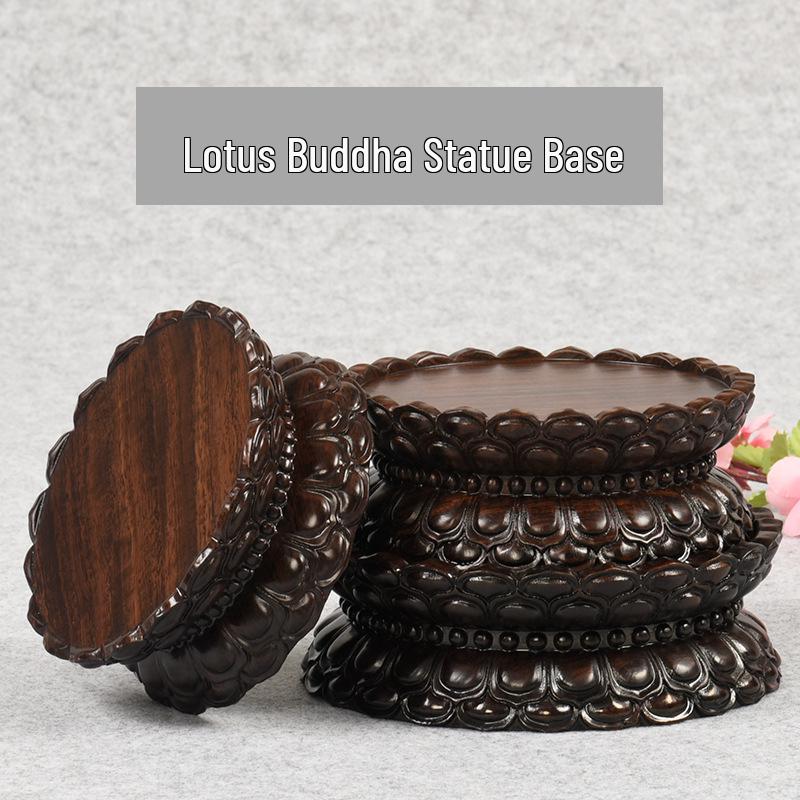 Ebenholz Guanyin Bodhisattva Lotus Sockel, Massivholz geschnitzter runder Opfertablettständer