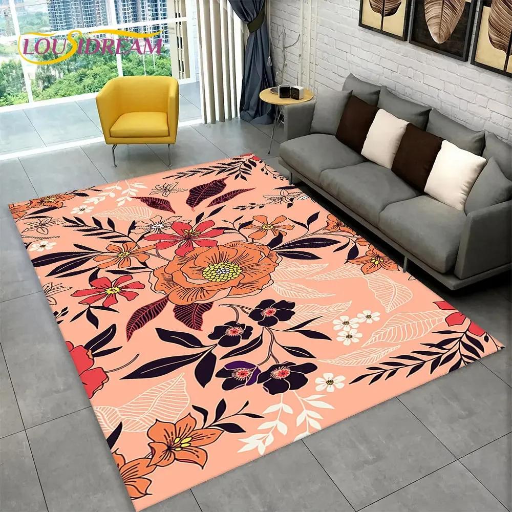 3D Nordic Luxury Flower Rose Area Koberec velký,Koberec pro domácí obývací pokoj Ložnice Sofa Rohožka Dekor,Dětské protiskluzové rohože