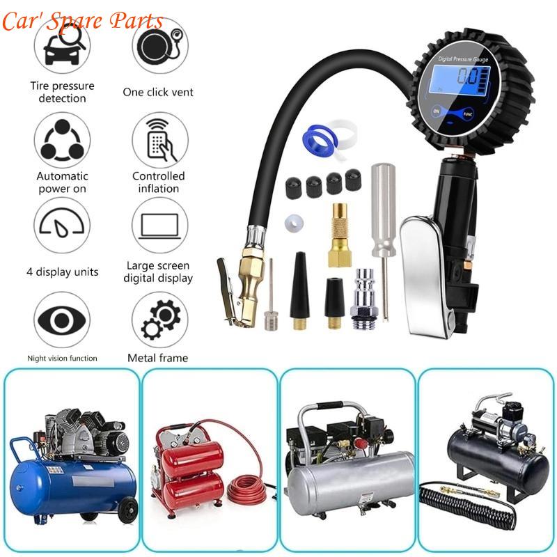 Y4UA Digital LCD Display Car Tire Air Pressure Inflator Gauges 200PSI Pressure Gauges