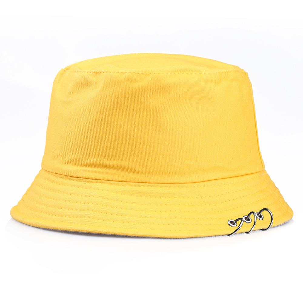 COKK Cappello a Secchiello Donna Uomo Estate Primavera Cappello da Pescatore Con Anelli Hip Hop Tesa Piatta Colore Unico Moda Coreana Bob Gorro Kpop Nuovo