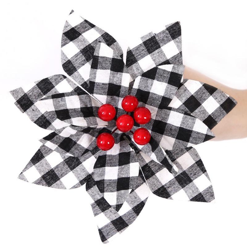 

Новые Клетчатые Рождественские Цветы Рождественские Украшения Украшения на Рождественскую Елку Цветы Рождественские Украшения Имитация Цветов