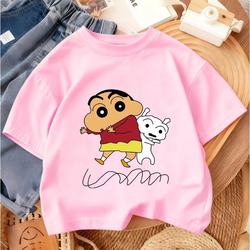 Summer Lightweight T-shirt, Cute Cartoon Print, Casual Children's Round Neck, Crayon Shin-chan, Boys and Girls