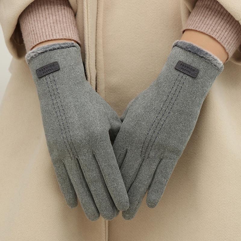 German velvet gloves women's autumn and winter outdoor riding cold-proof cotton cashmere fleece driving bicycle warm gloves