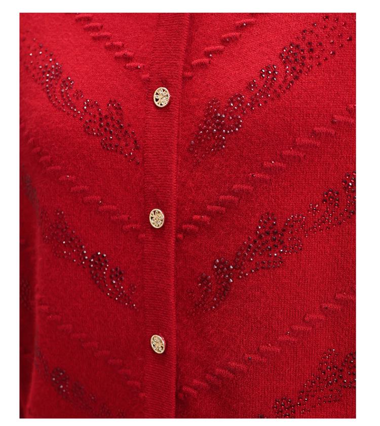 Elderly Women's Pure Wool Knitted Cardigan, Loose Plus Size Outerwear for Spring and Autumn