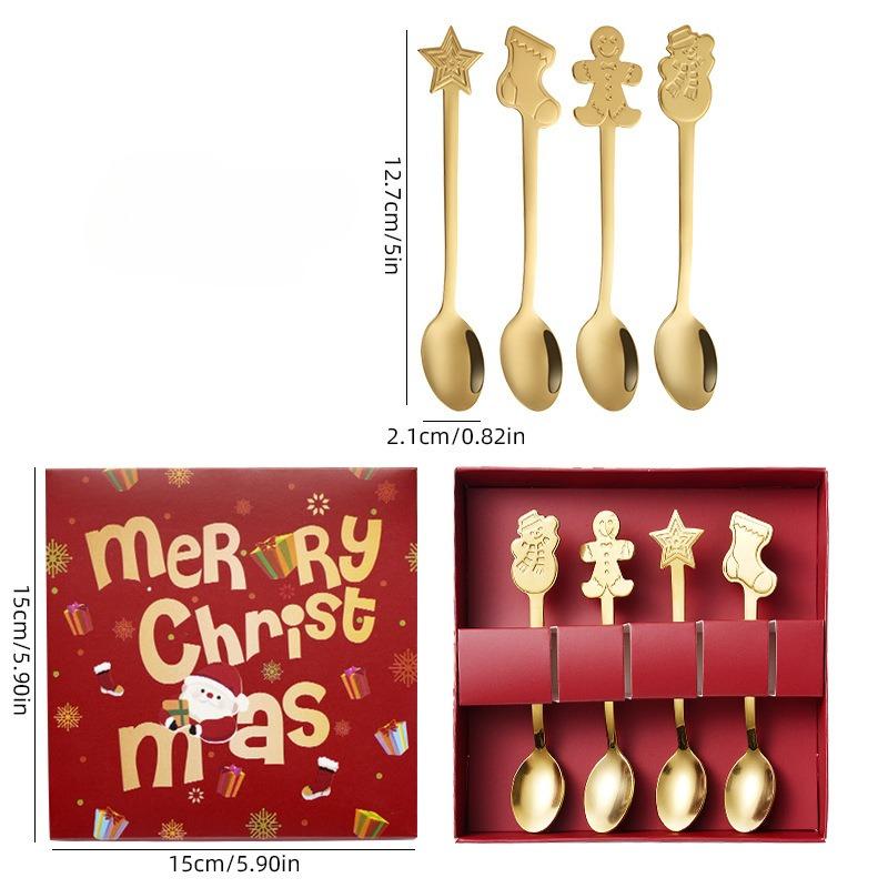 

4pcs Christmas Spoon Set - Premium Stainless Steel Mini Coffee and Tea Spoon for Dessert,Smoothie and Jam Mixing,for Christmas золотой