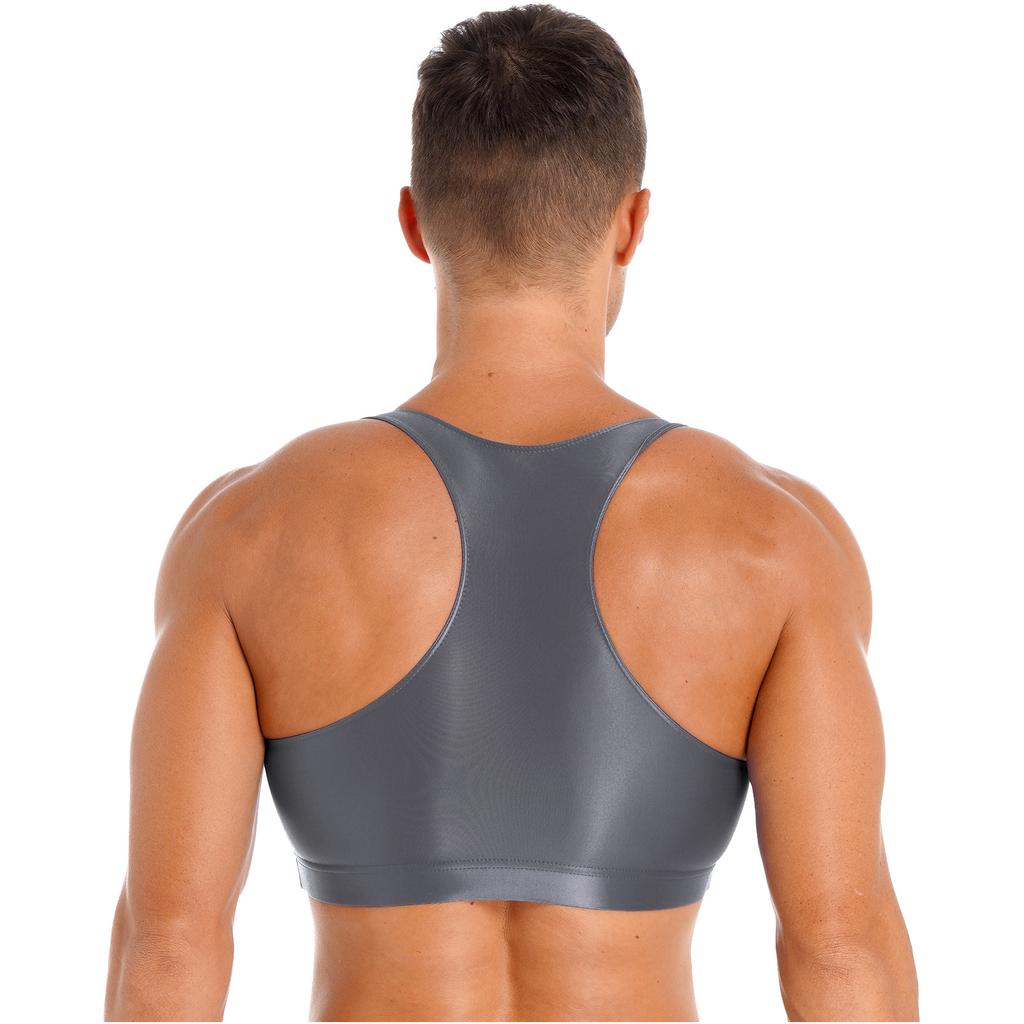 Canottiere da uomo lucide con scollo a U a tinta unita senza maniche crop top gilet per sport fitness yoga