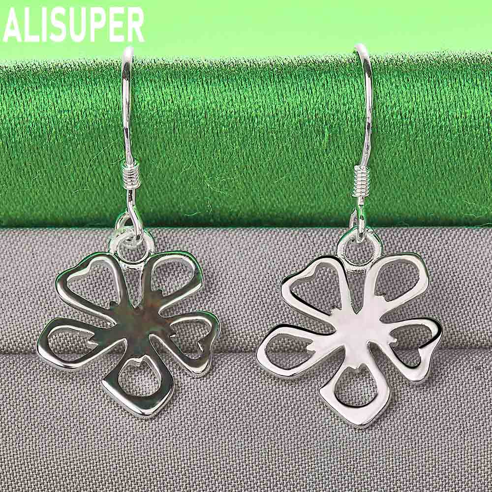 925 Sterling Silver Exquisite Hollow Flower Pendant Earrings - Fashion Banquet Jewelry