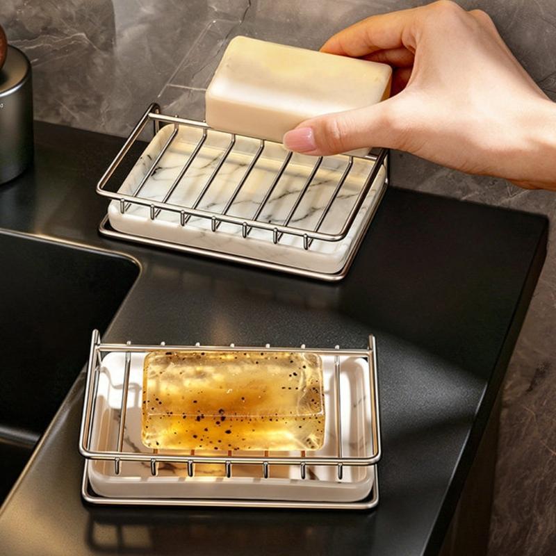 Countertop Soap Tray with Metal Rack and Water Base, Bathroom Sink Soap Dish for Bath Counter, Laundry Sink Area, Daily Bar Soap Use