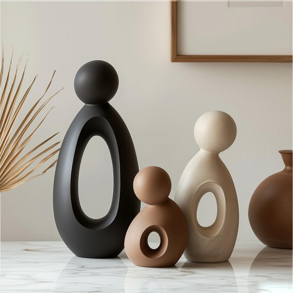 Modernes abstraktes Familienfiguren-Set Drei Teile Minimalistische Skulptur Wohnkultur Harzmaterial Glatte Oberfläche Zeitgenössisches Design