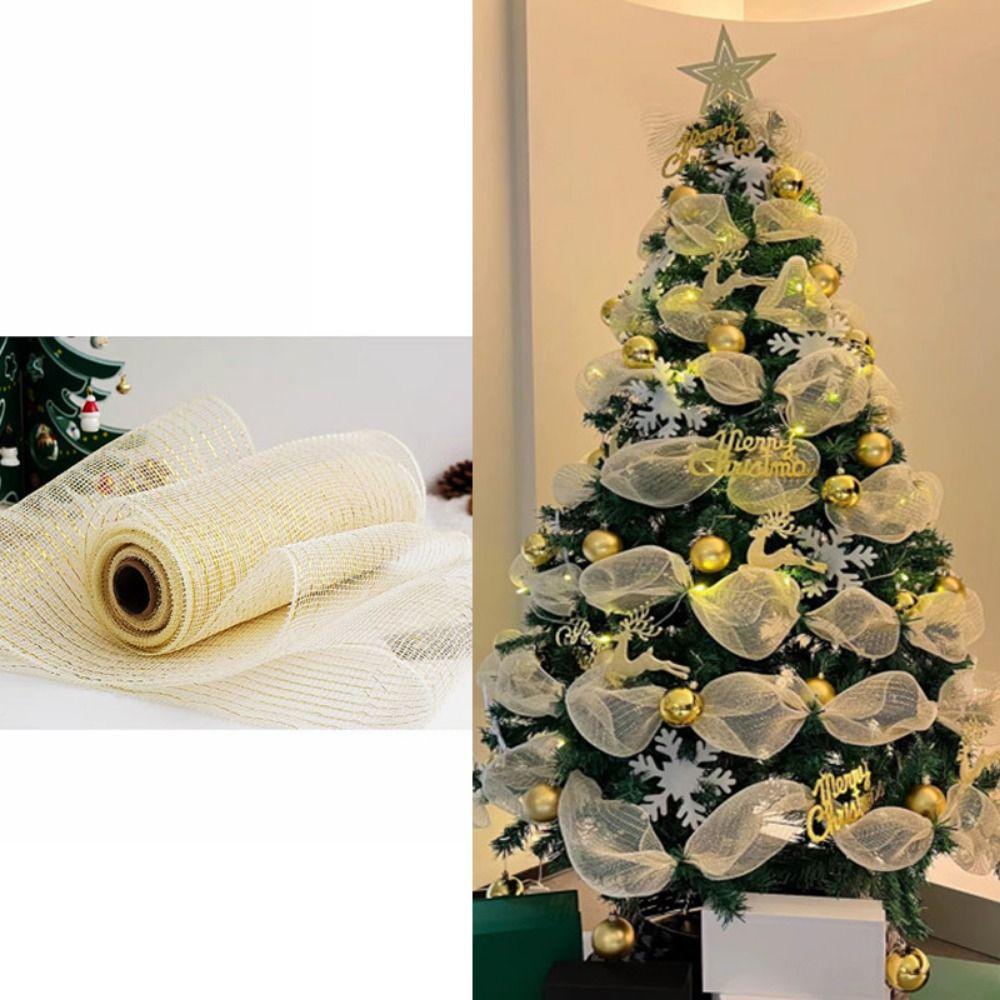 Shiny Christmas Decoration Mesh Ribbon 26cm Christmas Flower Wreath Mesh  Gift Package