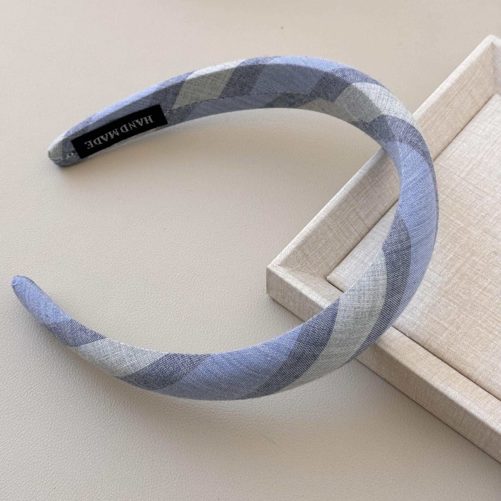 

Синяя клетчатая повязка на голову в корейском стиле для мягкого умывания лица