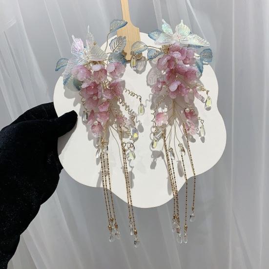 Hair Clip Butterfly Flower Wisteria Glass Hairpin Flower Beads Tassel Hair Claw Multi-functional Styling Hair Accessories