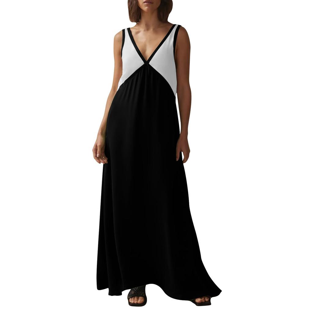Women's Sleeveless Color Blocked Loose Dress