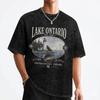 Lake Ontario Retro 90's Lake American T Shirt Hip Hop Washed Short Sleeve Oversize T-Shirt  Vintage Men Tops Streetwear Tops Tee
