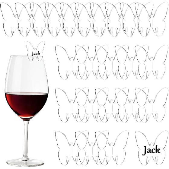 FINGERINSPIRE 24 Pcs 3D Acrylic Drink Tags Three-dimensional Butterfly Party Drink Tag Wine Glass Disc Drinking Tags DIY Drink Label for Rim of Glass
