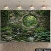 Enchanted Garden Banner with Pond, Mossy Rocks and Vines Photo Booth Background Cloth