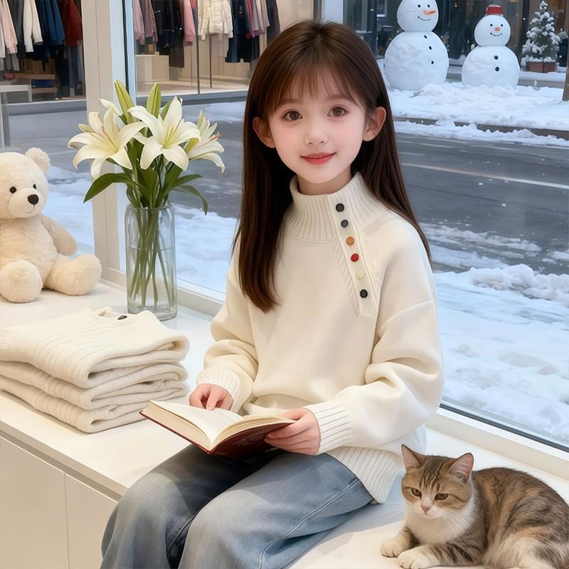 

Стильний дівчачий потовщений в язаний светр - Новий зимовий стиль 2026 для учнів середньої школи 130 cm брудно-білий