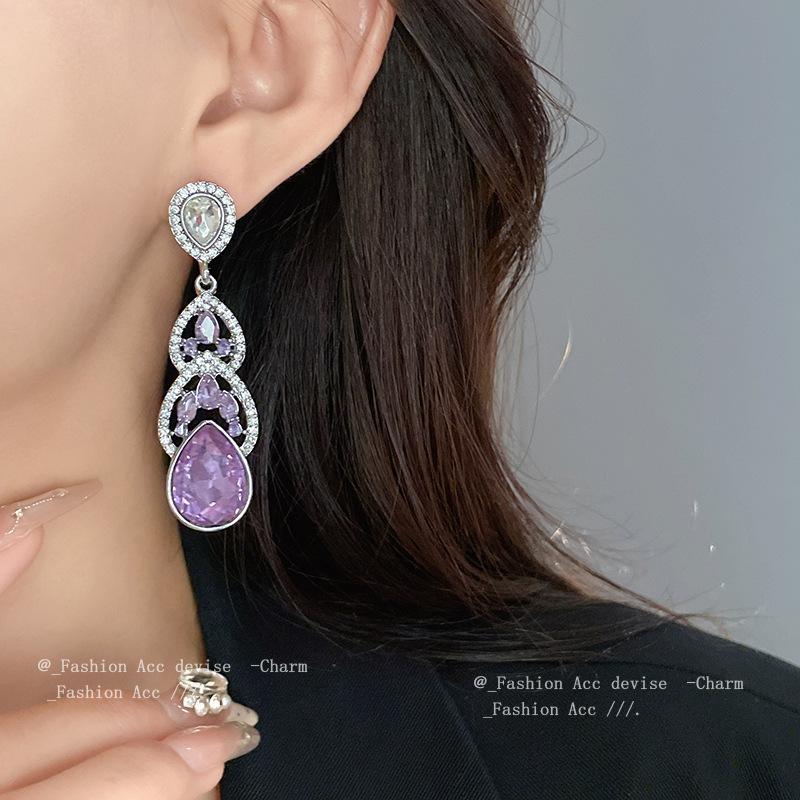 Silver Needle Diamond Oval Water Drop Tassel Earrings Light Luxury Fashion Long Earrings Exquisite High-end Jewelry Women