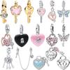 925 Silver Lock&Key Charms Lucky Heart Shaped Key Beads Pendants Fit Necklace Bracelet DIY Fine Jewelry Gift