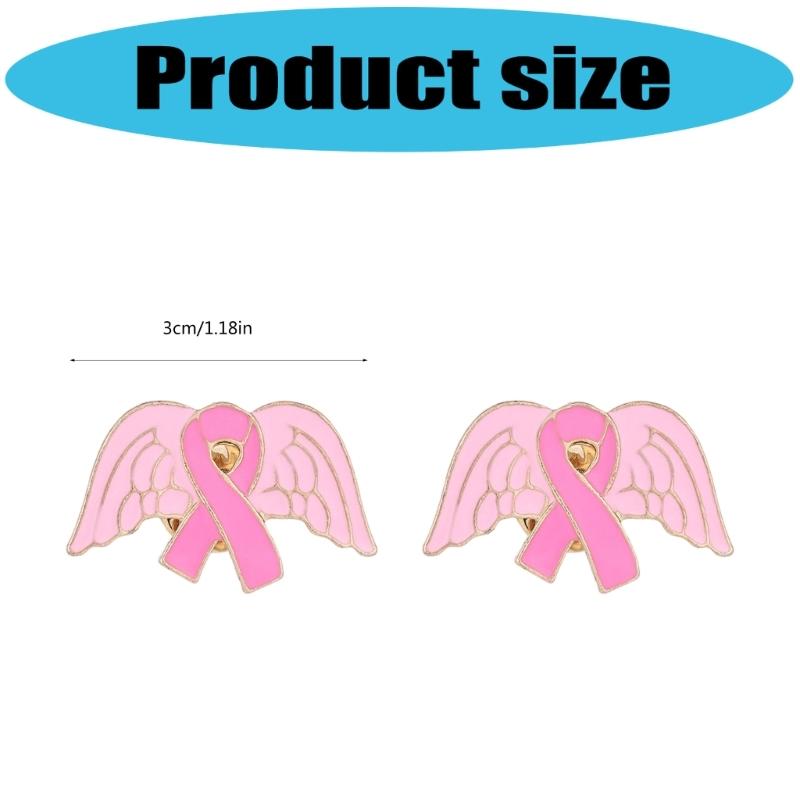 10Pcs Cancer Awareness Brooch Pink Alloy Ribbon Pin Wing Shape Brooches Lapel Pin with Back Clasp For Clothing Dress Bag