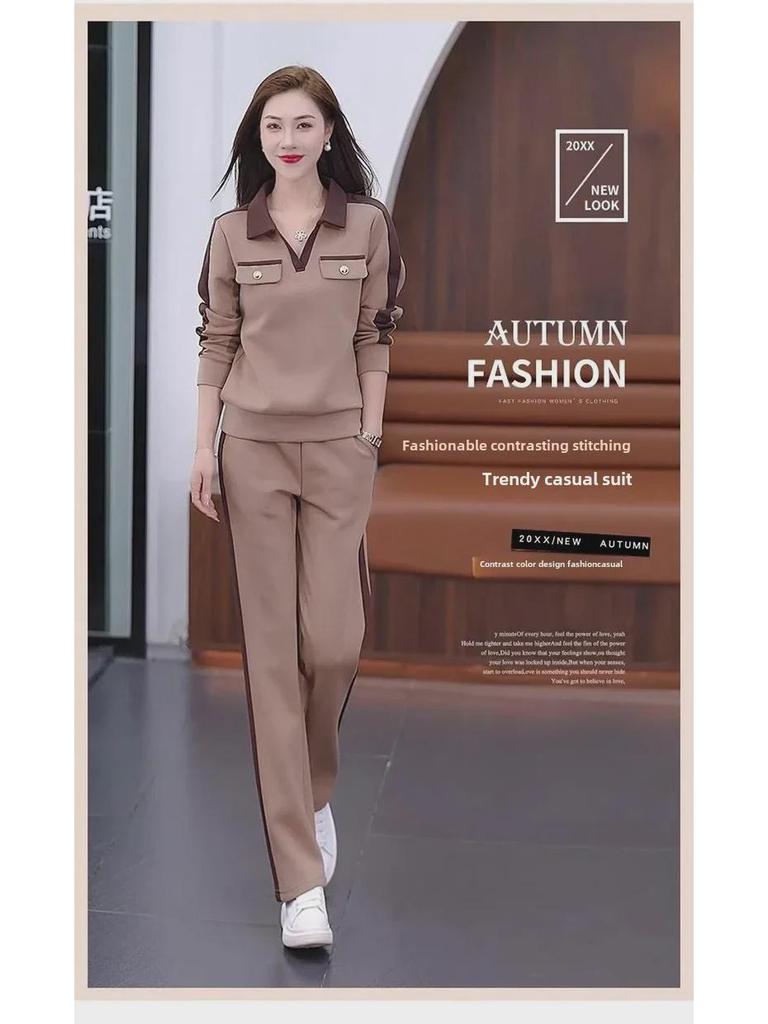 2024 Dámské špičkové slim sportovní oblečení: Stylový jarní/podzimní set svetru s dlouhým rukávem a kalhot