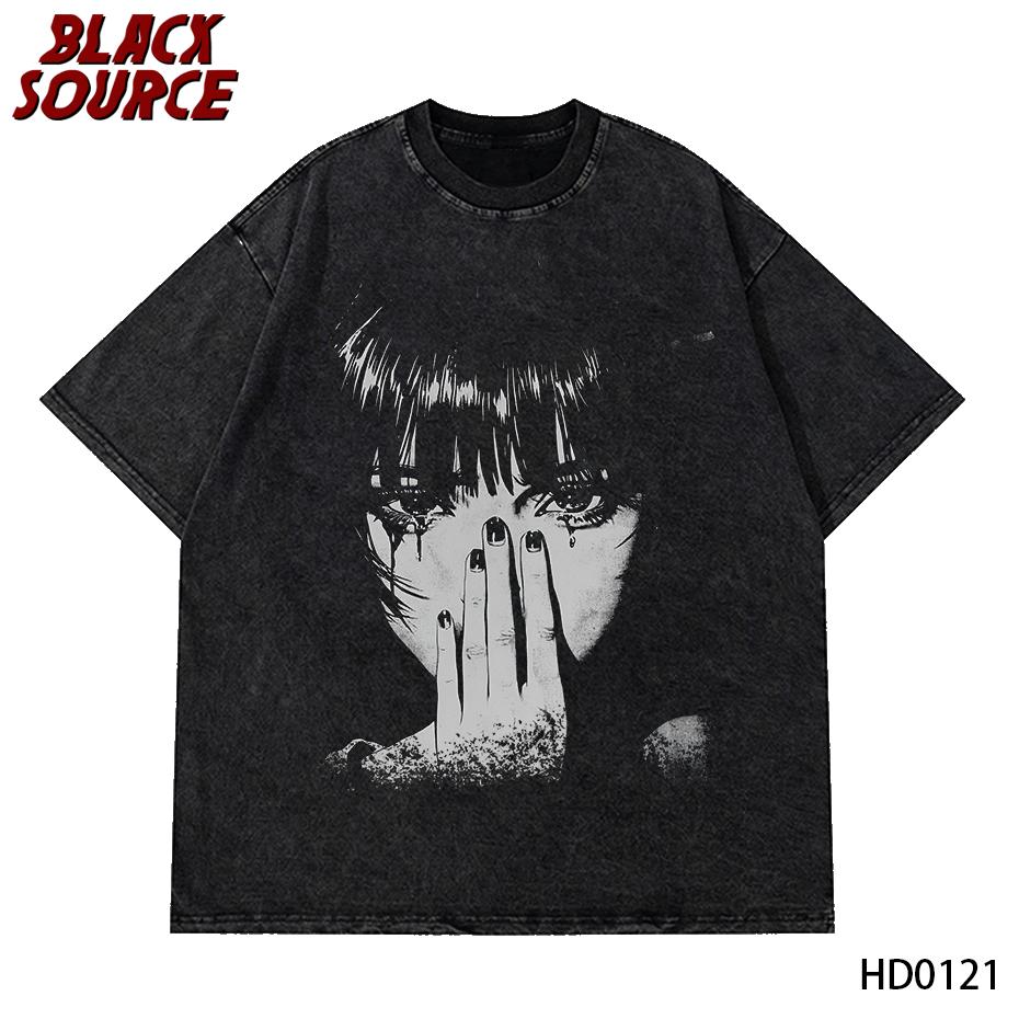 

Hip Hop Men Fashion Washed T Shirt Streetwear Graphic Print Harajuku Hip Hop TShirt Summer Black Short Sleeve Cotton Loose Tops S