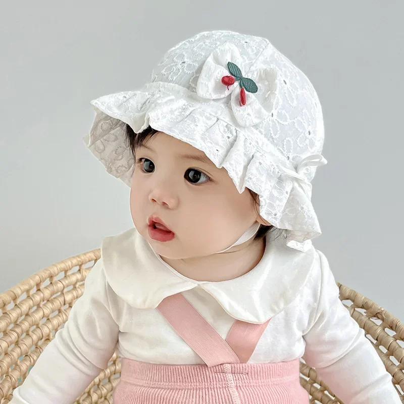 Summer Outdoor Baby Bucket Hat Embroidery Flower Bow Fisherman Sun Hats For Infant Girls Princess Breathable Beach Cap