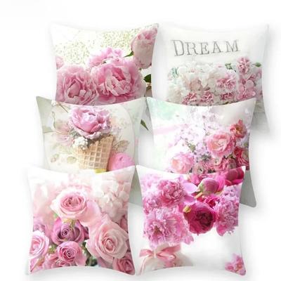 Rose Flowers Nordic Style Double-Sided Printed Pillow Cover Short Plush Suitable Living Rooms Bedrooms Sofas Throw Cushion Cover