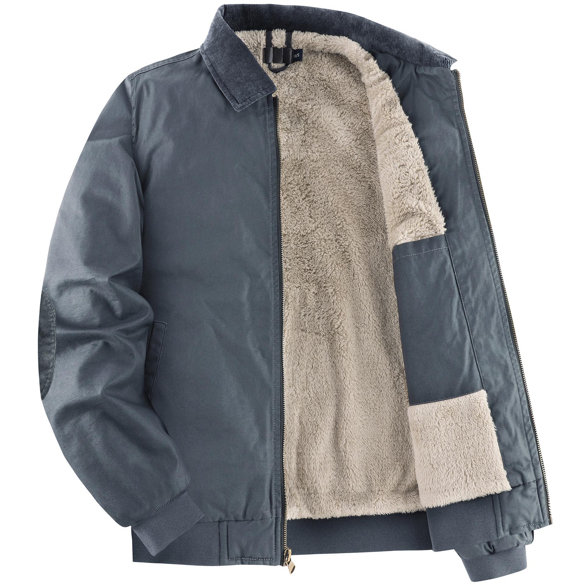 

Men s US Size Water-Repellent Cotton Canvas Jacket with Fleece Lining L сірий колір/синій