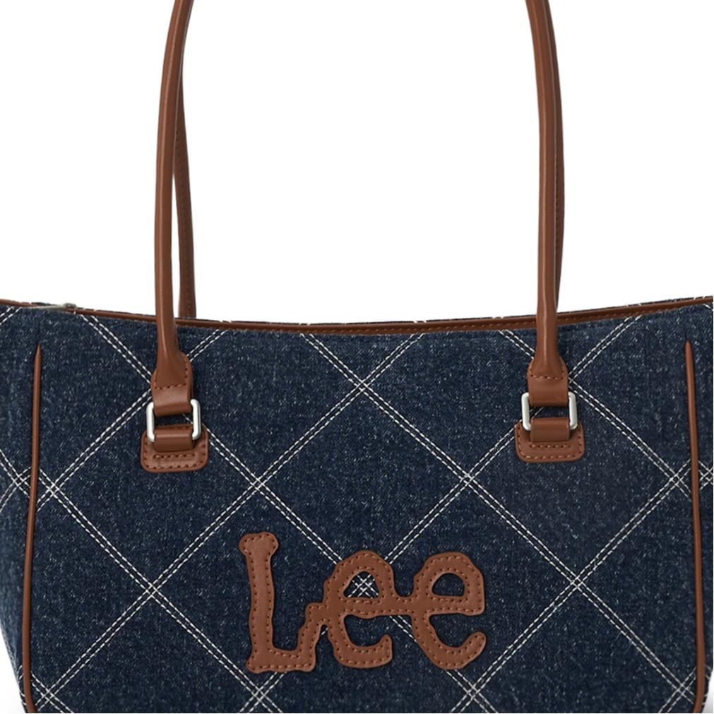 New Lee PU, Textile Mixture Tote Handbag, Shoulder Bag Women's Dark Blue & Brown/Light Blue & White LE250248M