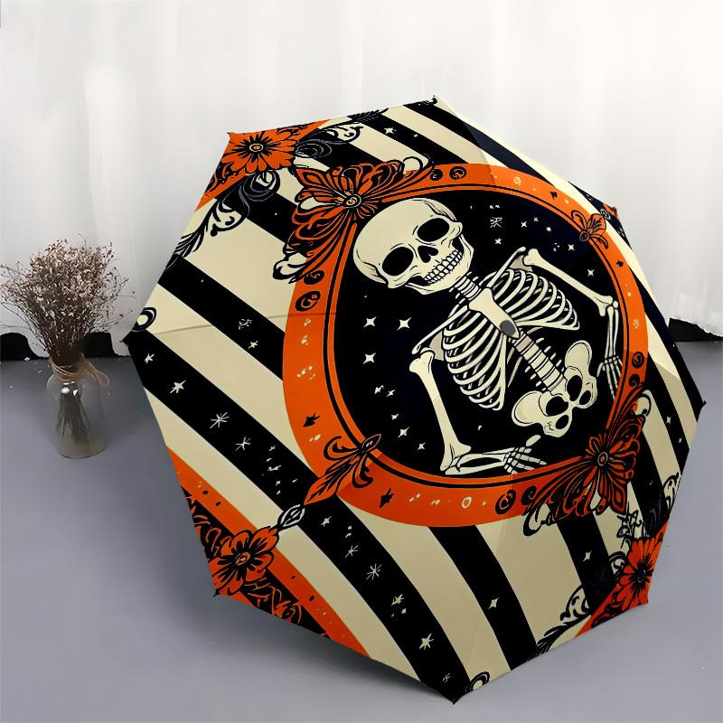 1pc Halloween Skeleton Illustration Umbrella with Plastic Handle, Suitable for All Seasons Outdoor PT416