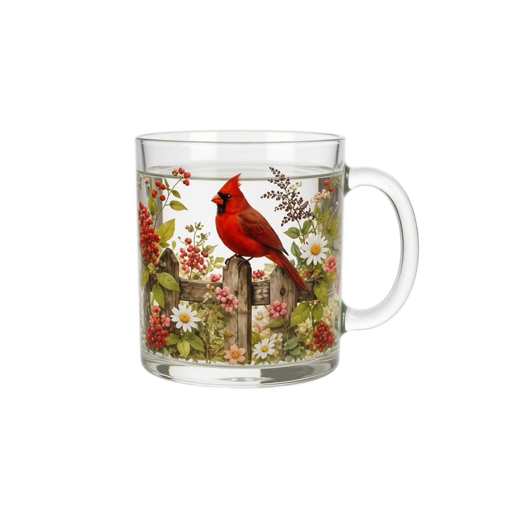 Glass Mug with Floral and Hummingbird Design Handcrafted Glassware Suitable for Hot and Cold Beverages Durable and Clear Glass Cup with Handle