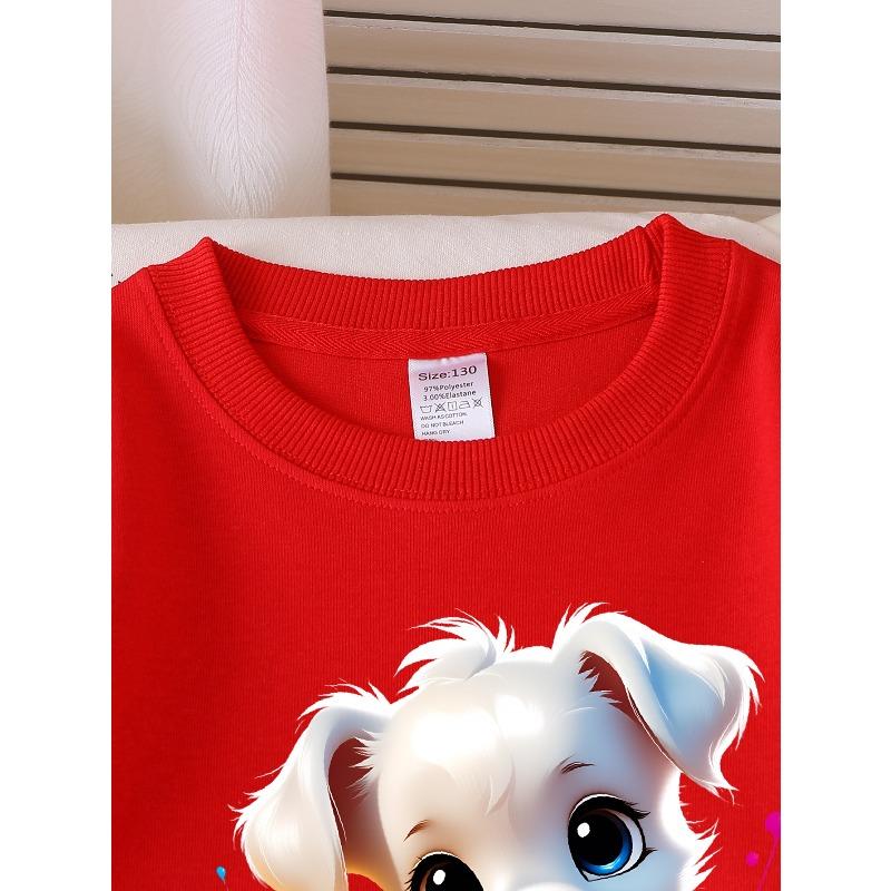 Girls' Crewneck Sweatshirt Colorful Paint Splatter Puppy Art Machine Washable, Spring And Autumn